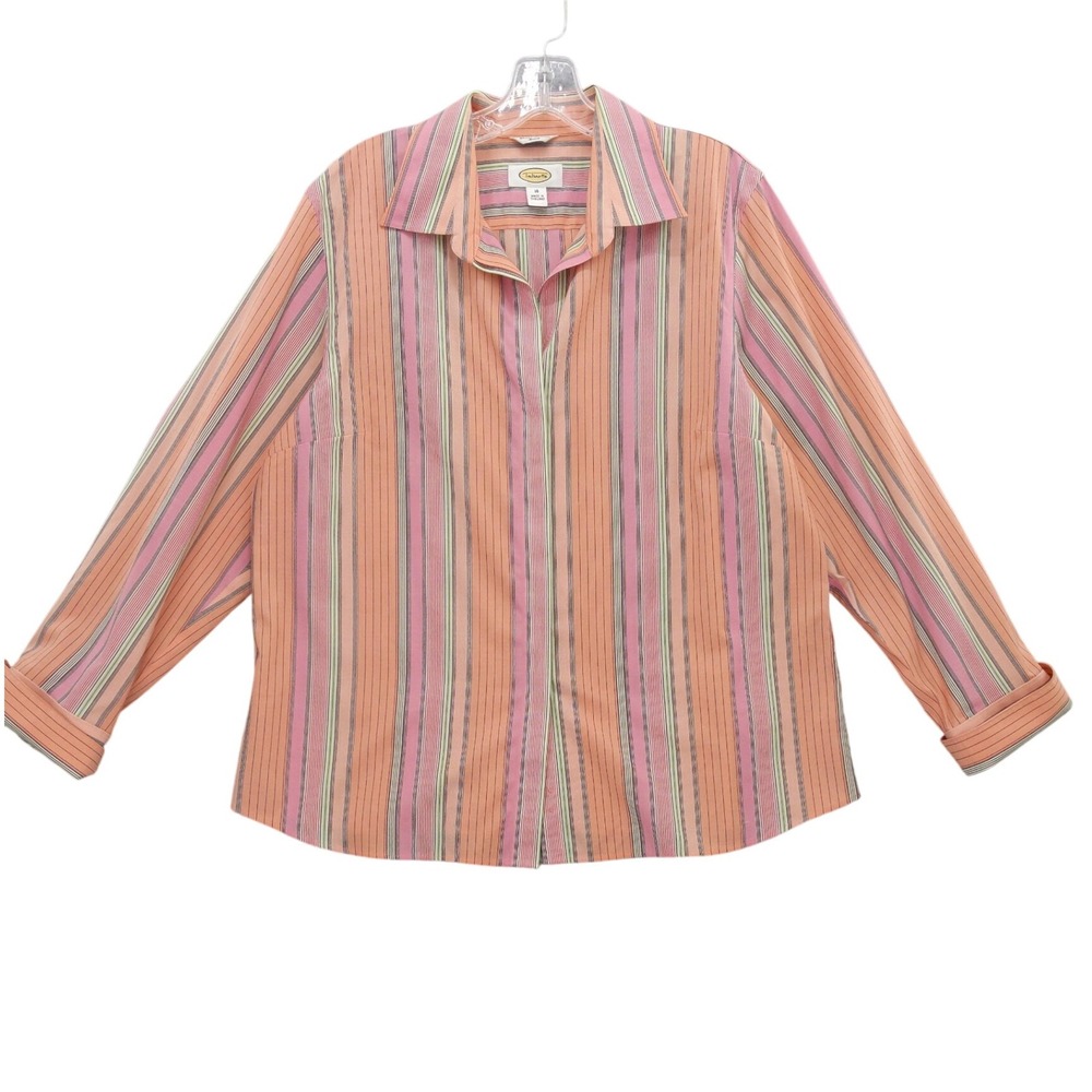 Talbots Wrinkle Resistant Stretch Striped Button‎ Down Top Blouse Size 16